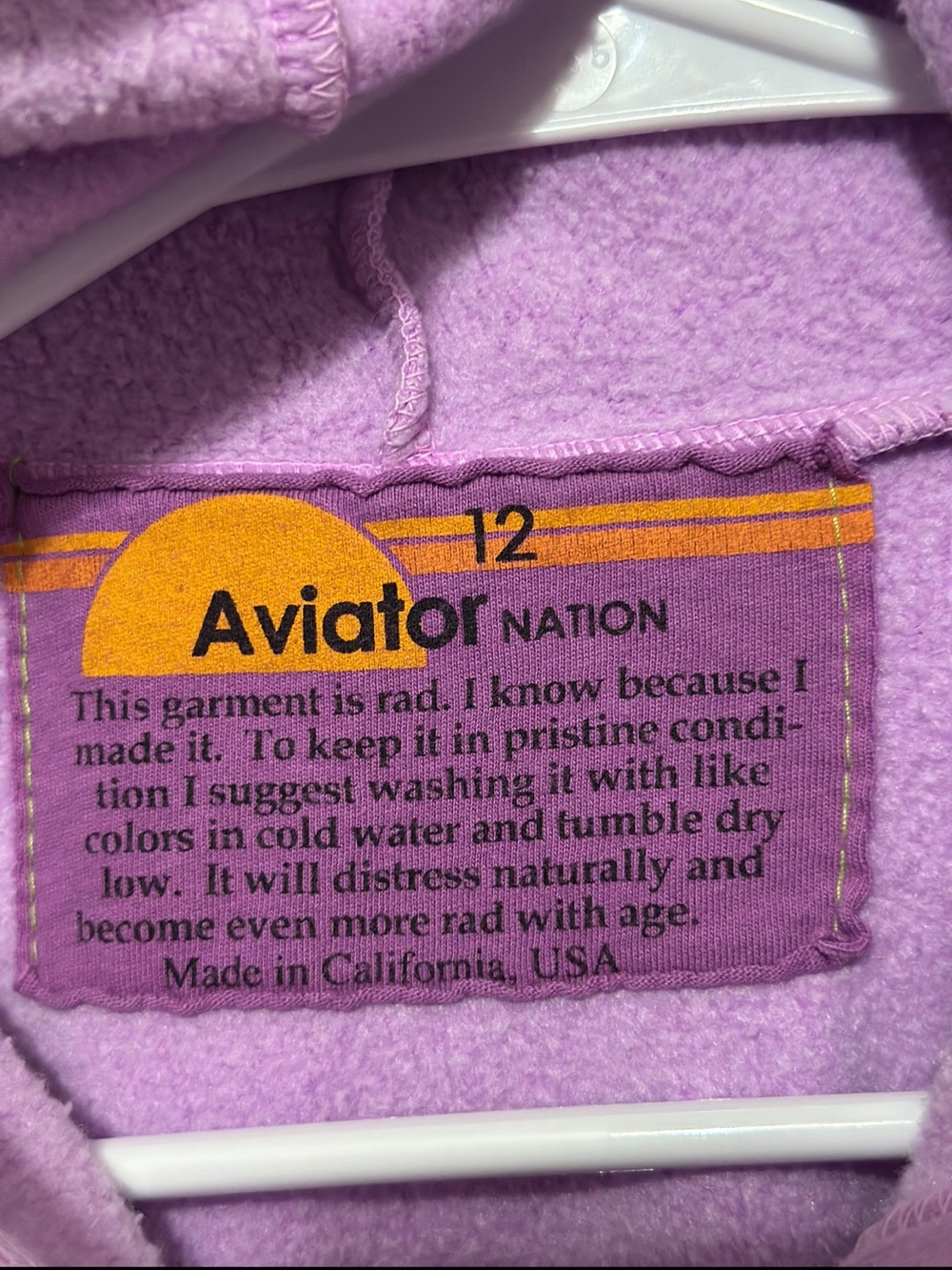 Aviator Nation Kids Size 12 Purple Rainbow Stripe Full Zip Hoodie Made in USA - Picture 4 of 14